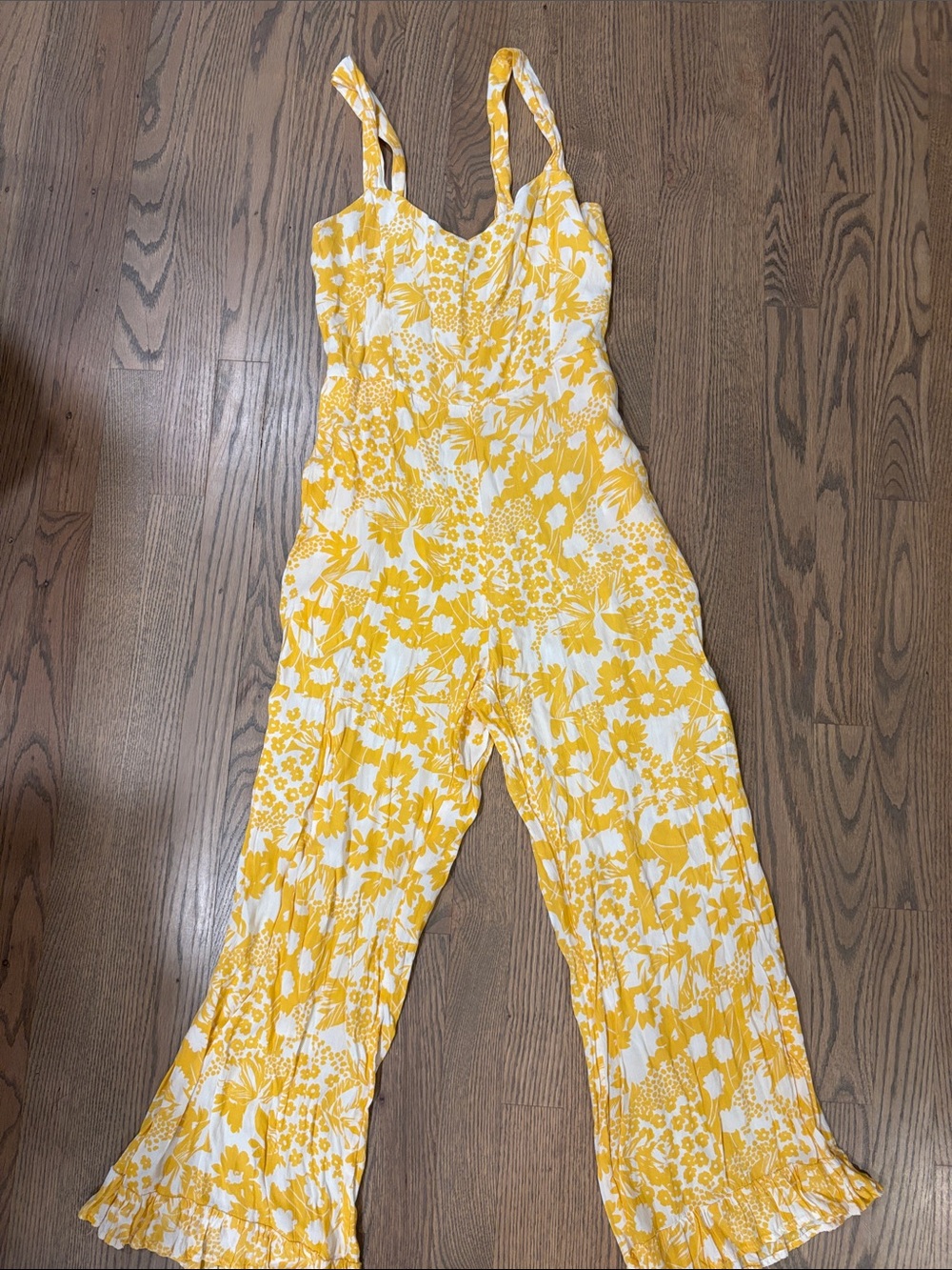 Faithfull the Brand Yellow and White Floral Sleeveless Jumpsuit